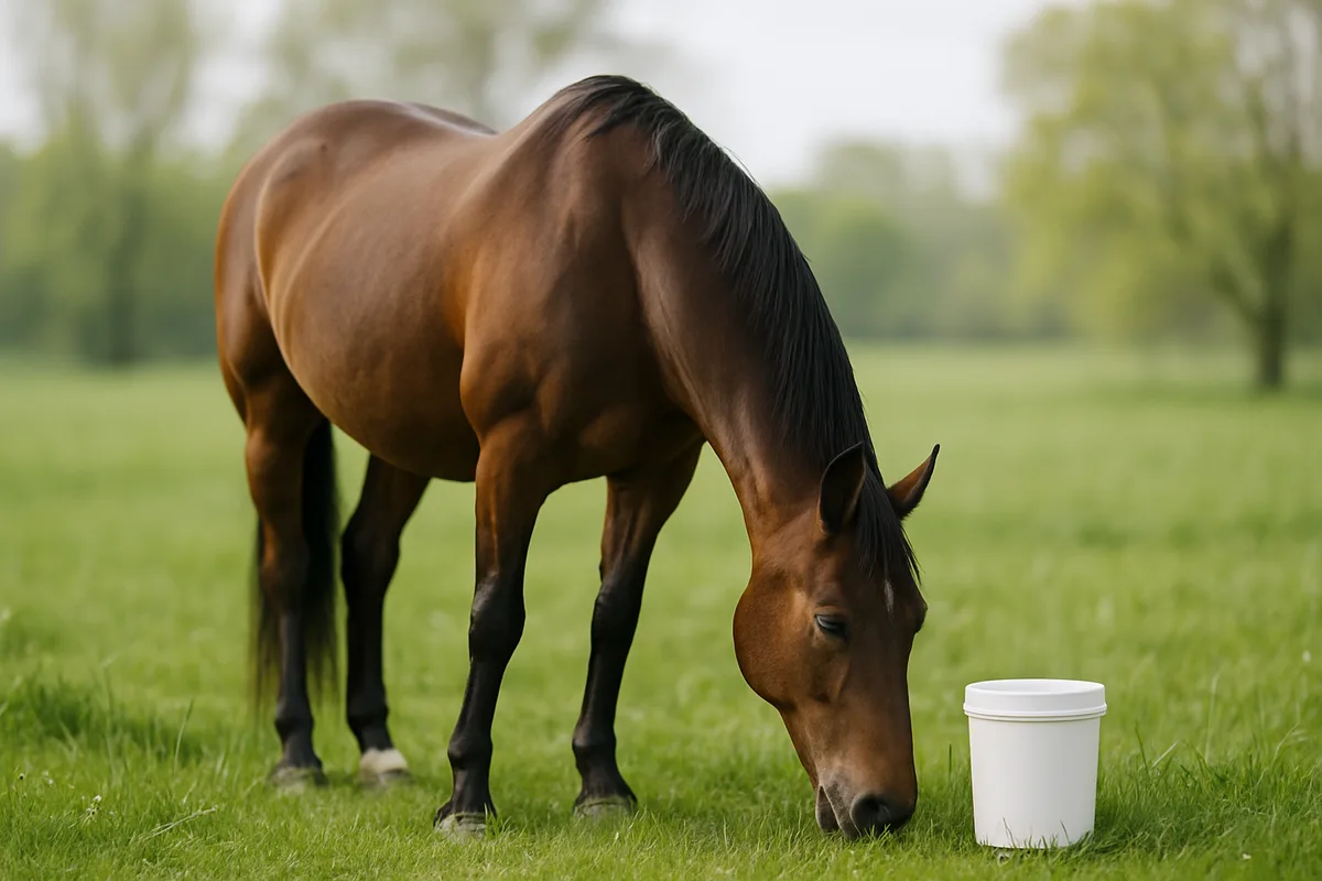 Ein Pferd mit gesunden Hufen auf einer grünen Wiese